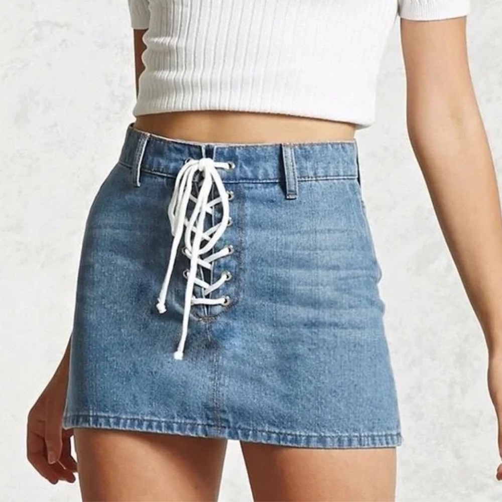 Forever21 Tie Up Jean Skirt
